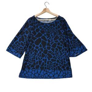 Susan Graver Liquid Knit 3/4 Sleeve Tunic Top Size 1X Geometric Career Office